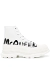 Alexander Mcqueen Men's Tread Slick Graffiti Logo Leather Lace-up Boots In White