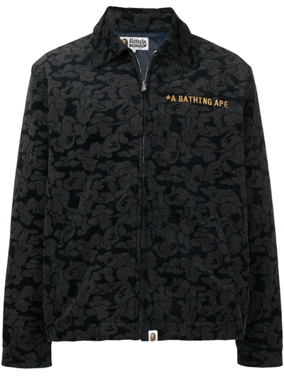 A Bathing Ape Graphic-print Corduroy Jacket In Blue