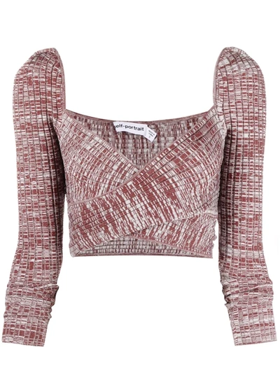 Self-portrait Viscose Blend Rib Knit Crop Top In Red