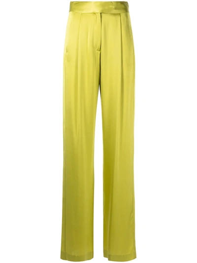 Michelle Mason Wide-leg Silk Satin Trousers In Green