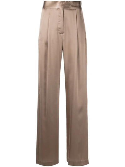 Michelle Mason Wide-leg Silk Satin Trousers In Neutrals