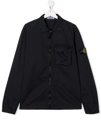 Stone Island Kids' Logo-patch Sleeve Jacket In Blue
