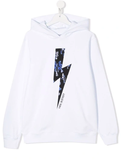 Neil Barrett Teen Thunderbolt-print Hoodie In White