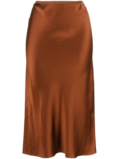 Joseph Midi Slip Silk Skirt In Brown