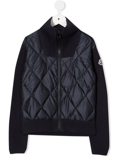 Moncler Kids' Logo-patch Sleeve Cardigan In Blue