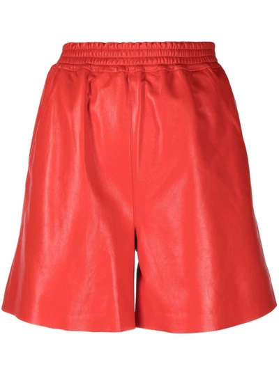 Desa 1972 Elasticated Leather Shorts In Red
