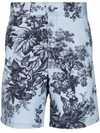 Erdem Lucas Straight-leg Floral-print Cotton-blend Twill Shorts In Blue