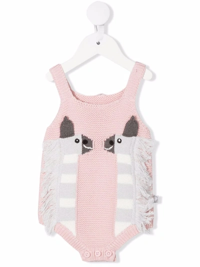 Stella Mccartney Pink Bodysuit For Baby Girl With Lamas In Rosa