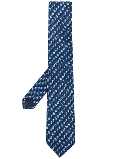 Ferragamo Letters Print Tie In Blue