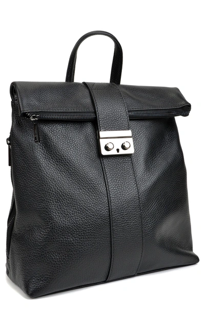Isabella Rhea Roll Top Leather Backpack In Nero