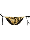 Versace Barocco-print Side-tie Bikini Bottoms In Schwarz