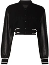 Givenchy Cropped Embroidered Wool-blend Fleece And Leather Bomber Jacket In Schwarz