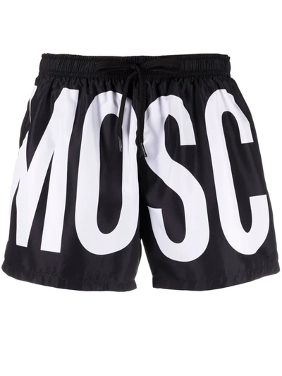 Moschino Logo抽绳泳裤 In Black