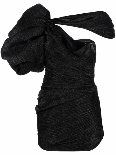 Kalmanovich Asymmetric Puff-sleeve Woven Mini Dress In Black