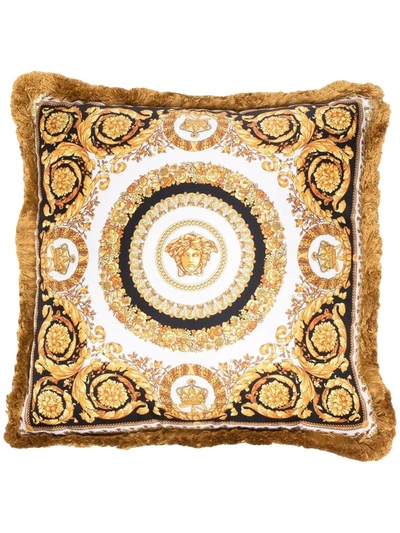 Versace Baroque Print Silk Cushion In Gelb