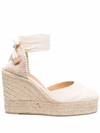 Castaã±er Chiara 100 Satin And Canvas Wedge Espadrilles In Nude