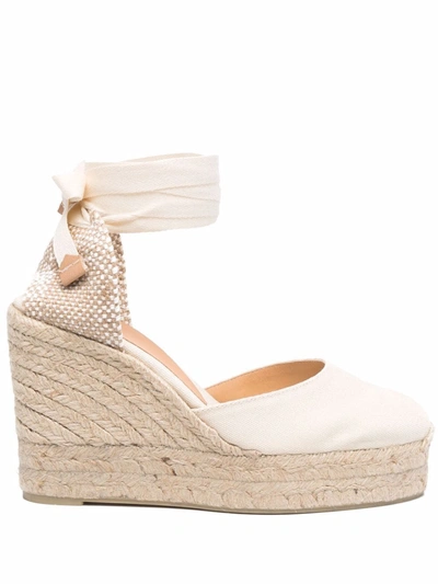 Castaã±er Chiara 100 Satin And Canvas Wedge Espadrilles In Weiss