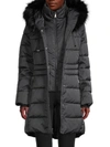 T Tahari Nelly Faux Fur Trim Hooded Puffer Coat In Black