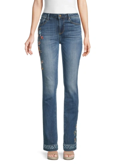 Driftwood Women's Kelly Bootcut Floral Embroidered Jeans In Blue Moon