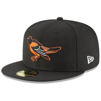 New Era Men's Black Baltimore Orioles Cooperstown Collection Logo 59fifty Fitted Hat In Black/orange