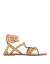 Alberta Ferretti Woman Thong Sandal Khaki Size 7 Soft Leather In Beige