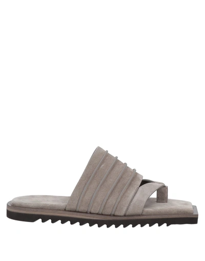 Rick Owens Ribbed Thong Suede Sandals In Grey