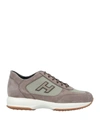 Hogan Man Sneakers Khaki Size 10.5 Leather, Textile Fibers In Grey