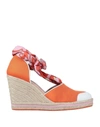 Emilio Pucci Leather-trimmed Printed Twill And Grosgrain Wedge Espadrilles In Orange