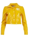 Courrèges Logo Patch Coated Stretch Cotton Crop Jacket In Yellow