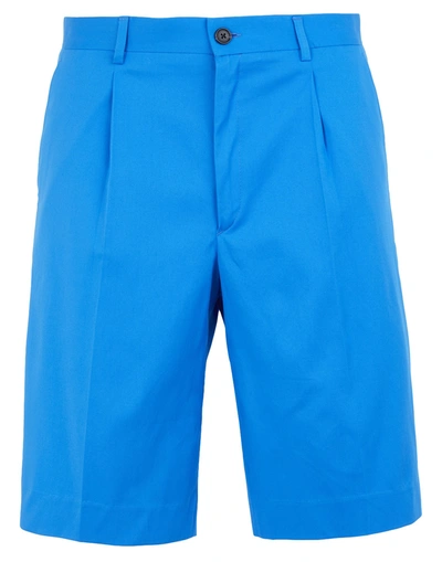 8 By Yoox Cotton Pleated Wide Shorts Man Shorts & Bermuda Shorts Azure Size 30 Cotton, Elastane In Blue