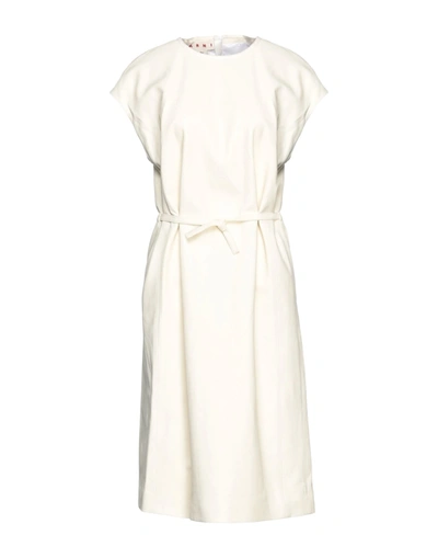 Marni Belted Leather Midi Dress In Ivory