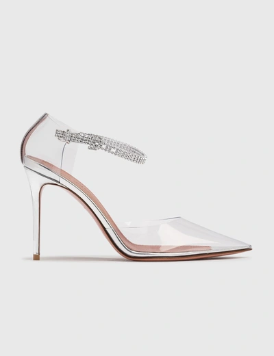 Amina Muaddi Silver Patent Leather And Pvc Ursina Pumps In Transparent