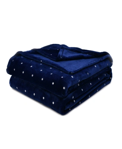 Superior Ultra -plush Polka Dot Fleece Blanket, Twin In Navy Blue