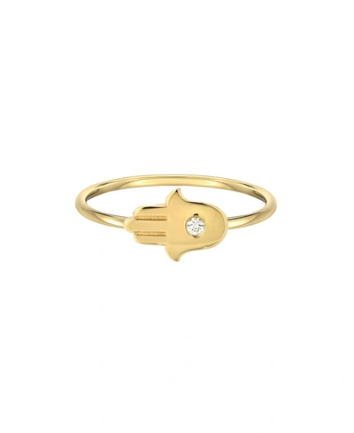 Zoe Lev 14k Yellow Gold Diamond Hamsa Ring
