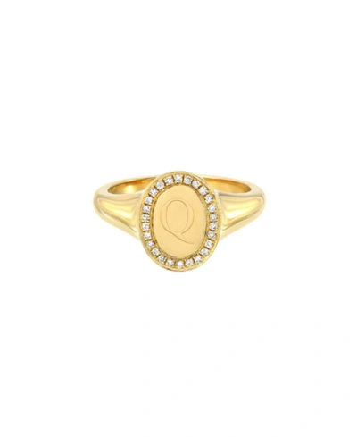 Zoe Lev 14k Gold Diamond Signet Initial Ring In Gold-q