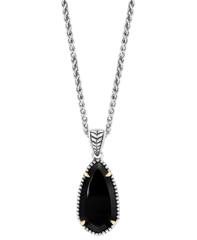 Effy Collection Effy Onyx Elongated Teardrop 18" Pendant Necklace In Sterling Silver & 18k Gold