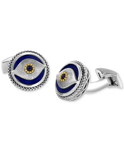 Effy Collection Effy Men's Lapis & Blue Sapphire (1/8 Ct. T.w.) Evil Eye Cufflinks In Sterling Silver & 18k Gold