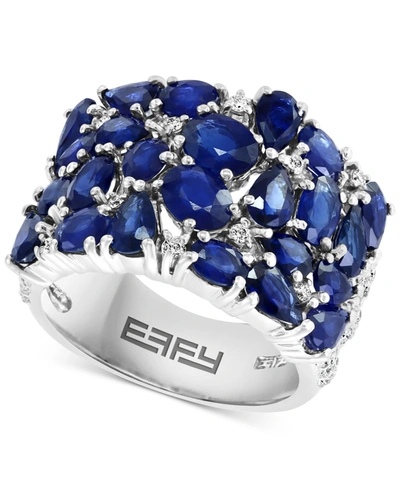 Effy Collection Effy Sapphire (6-3/4 Ct. T.w.) & Diamond (1/2 Ct. T.w.) Cluster Statement Ring In 14k White Gold