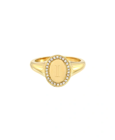 Zoe Lev 14k Yellow Gold Diamond Initial Signet Ring In I/gold