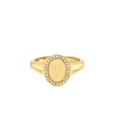 Zoe Lev 14k Yellow Gold Diamond Initial Signet Ring In Gold-y