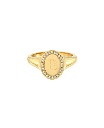 Zoe Lev 14k Yellow Gold Diamond Initial Signet Ring In Gold-b