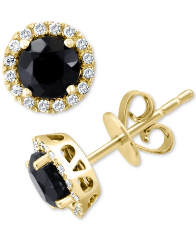 Effy Collection Effy Onyx & Diamond (1/8 Ct. T.w.) Halo Stud Earrings In 14k Gold