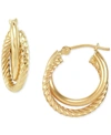Macy's Twisted & Smooth Small Hoop Earrings In 14k Gold, 15mm In Gold