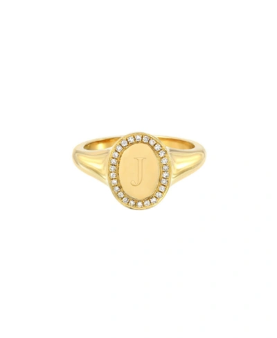 Zoe Lev 14k Yellow Gold Diamond Initial Signet Ring In P/gold