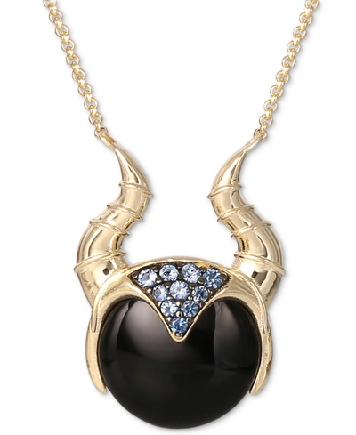 Disney Onyx & Cubic Zirconia Sleeping Beauty Maleficent Horns 18" Pendant Necklace In 18k Gold-plated Sterl In Gold Over Silver