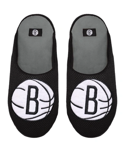 Foco Men's Brooklyn Nets Big Logo Colorblock Mesh Slippers In Black