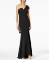 Betsy & Adam One-shoulder Velvet Mermaid Gown In Black