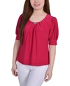 Ny Collection Plus Size Short Sleeve Balloon Sleeve Top With Hardware In Granita