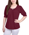Ny Collection Women's Short Balloon Sleeve Top With Hardware In Rhododendron