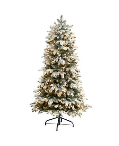 Nearly Natural Flocked North Carolina Fir Artificial Christmas Tree With 350 Warm Lights And 1247 Bendable Branches In Green